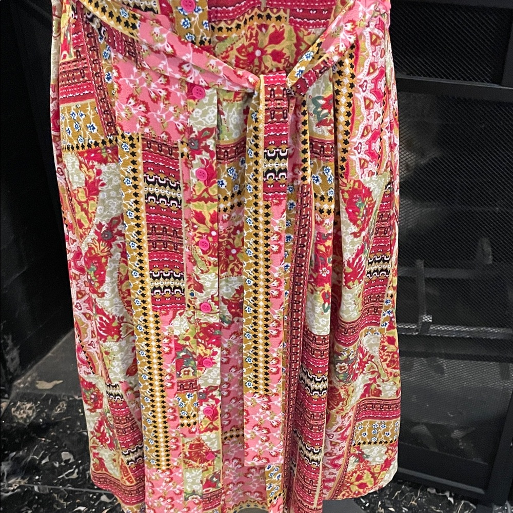 Tacera Pink Patchwork Print Sleeveless Belted Midi Dress - Picture 5 of 11